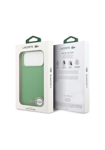 Apple Uyumlu iPhone 18 Pro Max Kılıf Lacoste Lisanslı M-safe Uyumlu Pu Pike Desenli Metal Logolu Kapak Yeşil