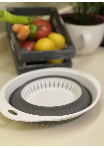 Süzgeç Katlanır Süzgeç Sebze Süzgeci Katlanabilir Süzgeç Oval Silikon Bpa Free Beyaz Gri