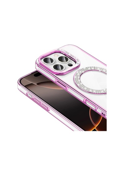 Apple Uyumlu iPhone 16 Pro Kılıf Pırlanta Taş Tasarımlı M-safe Şarj Özellikli Zore Karetta Silikon Kapak