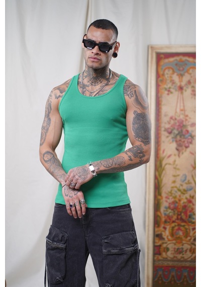 Slim Fit Kaşkorseli Esnek Düz Erkek Sporcu Atlet Yeşil