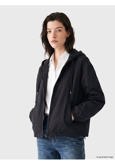 Lcw Comfort Siyah Kapüşonlu Oversize Kadın Yağmurluk