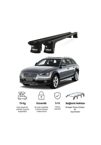 Trio-ı Audi A4 Allroad 2009 Ve Sonrası Uyumlu Siyah Kilitli Ara Atkı 120cm Port Bagaj Tavan Barı