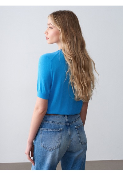 Dilvin 10872 Lyocell Karışımlı Minimal Bluz-turkuaz