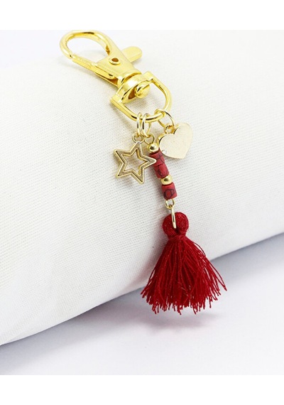 Püsküllü Koyu Pembe Charm, Klips Çanta Cüzdan Fermuar Süsü