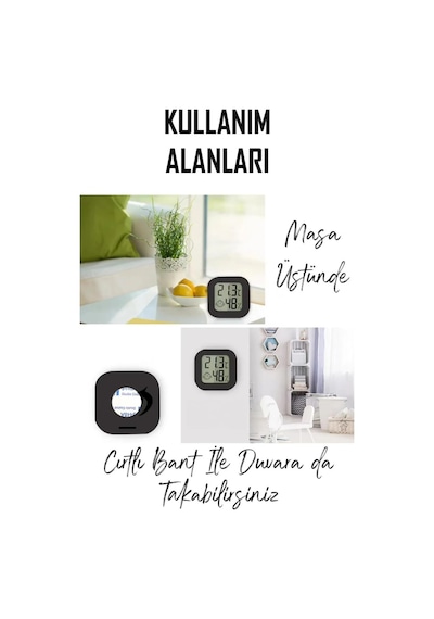 Mini Lcd Dijital Sıcaklık Nem Ölçer Termometre Higrometre - Duvara Takılabilir Siyah