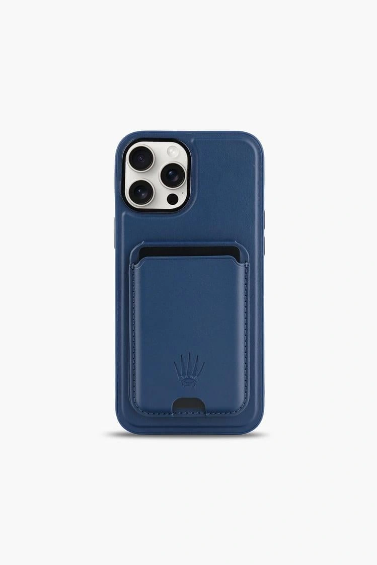 Standlı Apple Uyumlu iPhone 15 Pro Max Lacivert Deri Telefon Kılıfı Mavi
