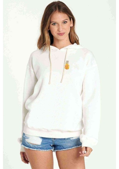 Watercolor Pineapple Baskılı Kadın Kapüşonlu Beyaz Sweatshirt (534804656)