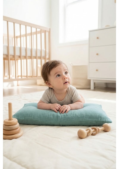 Çift Katlı Müslin Çocuk Yastık Kılıfı %100 Pamuk 35x45 cm 2’li Bebek Çocuk Kılıf Seti Yeşil