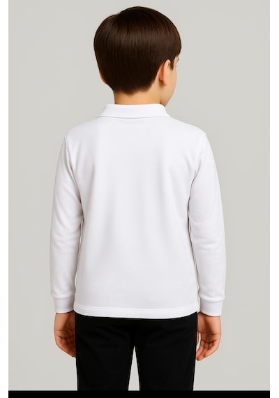 Ga&La Gala Yakalı Düz Uzunkol Unisex Tişört BEYAZ