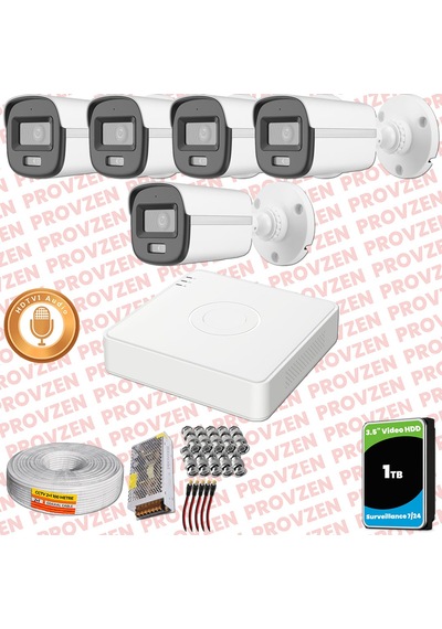 Provzen Hikvision 5'li Full Hd Güvenlik Kamerası Set 7/24 Renkli, Mikrofonlu, Olay Anında Bildirim