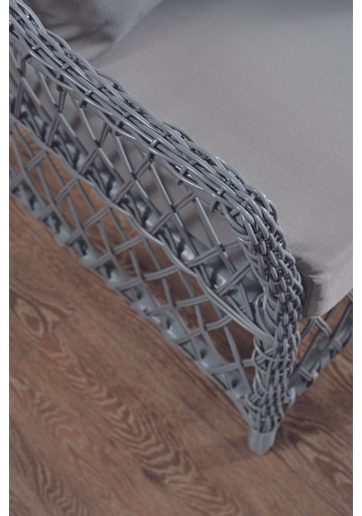 Icon Rattan Bahçe Balkon Oturma Takımı 2+1+1+camlı Masa Gri Gri