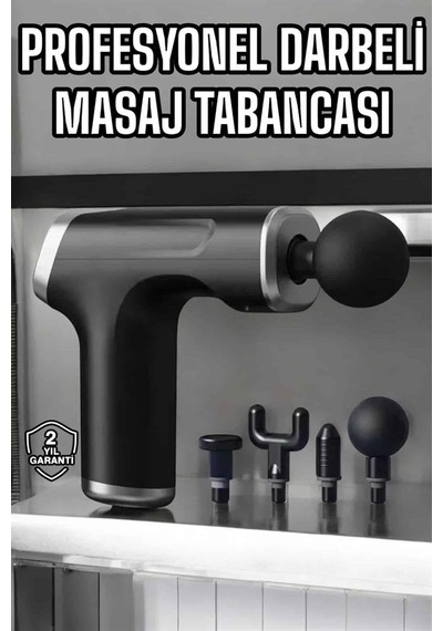 Masaj Tabancası 4 Başlıklı Kas Ve Vücut Ağrıları İçin Şarjlı Darbeli Altın
