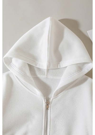 Cool Tarz Kadın Kapüşonlu Şardonlu Beyaz Renk Crop Sweatshirt Beyaz Beyaz