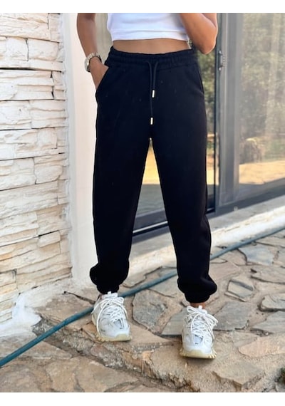 Çarşınet Kadın Eşofman Altı Üç İplik Jogger Kışlık Şardonlu Siyah