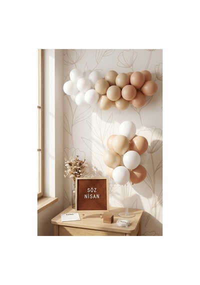 Nişan Söz Süsleme Deluxe Set Kahve Keçe Yazı Panosu Standlı Balon Zincirli 7 Li Şeffaf Balon Standlı 3+ Yaş