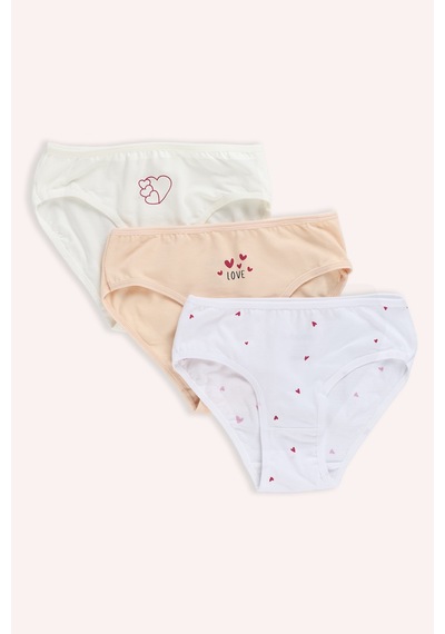 Panço Kız Çocuk Kalp Desenli 3'lü Slip - İç Giyim Renkli