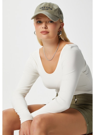 Ritnice Kadın Heat Lux Touch U Yaka Ekru Uzun Kol Soft Bluz Ekru
