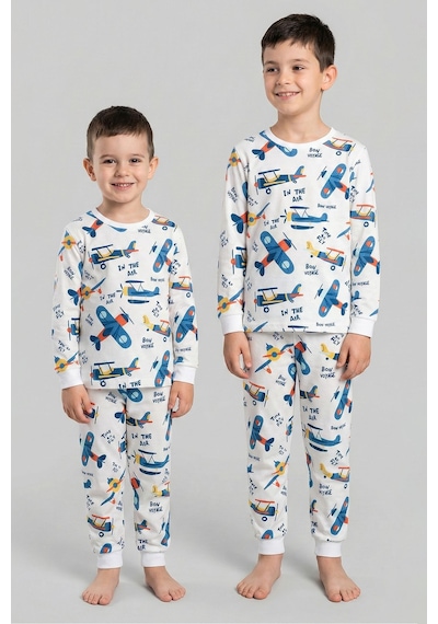 Zuzunga Time To Fly Beyaz Desenli Çocuk Pijama Takımı Beyaz