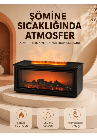 Alev Efektli Aroma Yayıcı Hava Nemlendirici Uzaktan Kumandalı Gec