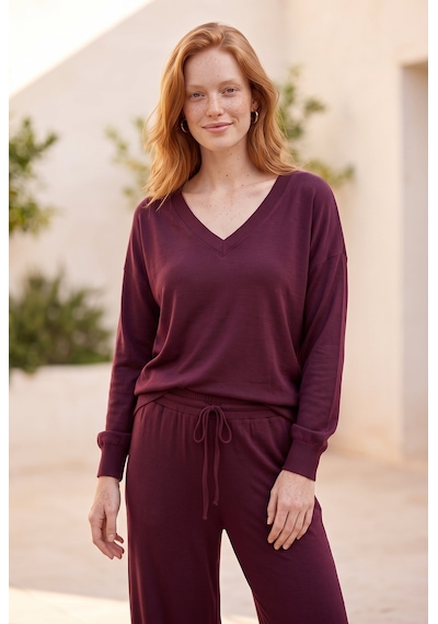 Soulshae Kadın Dabıl Örme V Yaka Uzun Kollu Bluz & Bağcıklı Pantolon Takım Bordo Soulshae Kadın Dabıl Örme V Yaka Uzun Kollu Bluz & Bağcıklı Pantolon Takım Bordo