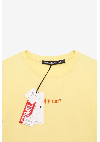 ETHIQUET ZERAYA Kadın Bisiklet Yaka Kısa Kollu Önde Nakış Detaylı Crop Sarı T-Shirt