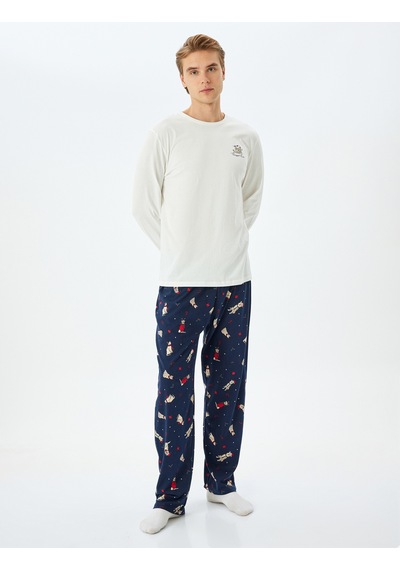 Koton Yılbaşı Temalı Uzun Kollu Örme Pijama Takımı Mavi Desenli 5wlm40035mk Mavi
