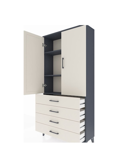 Arges Dolap 3 Raflı 4 Çekmeceli 2 Kapaklı 88x30x182 Antrasit-... Antrasit