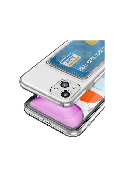 Apple iPhone Uyumlu 14 Kılıf Kartlıklı Setra Silikon + Ekran Koruyucu Nano Şeffaf