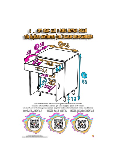 L Yeni Qplas Modüler Mutfak 65 Cm Ocak Altı Dolabı - Çekmece, Kapak Ve 1 Raf 2 Bölmeli 65 Cm L Yeni Qplas Modüler Mutfak 65 Cm Ocak Altı Dolabı - Çekmece, Kapak Ve 1 Raf 2 Bölmeli 65 Cm