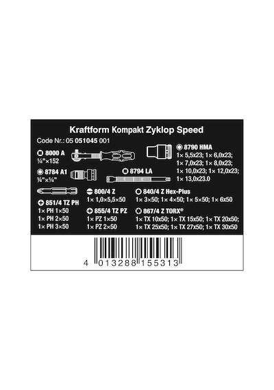 Wera K. Kompakt Zyklop Cırcır Karma Set 1/4" Set 05051045001