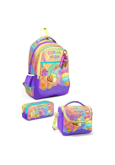 Coral High Kids Milka Dondurma Desenli 3 Lü Okul Çanta Seti Set33254 Çok Renkli