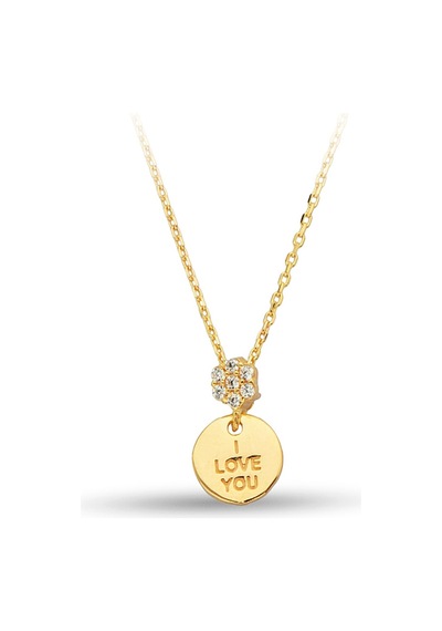 I Love You Taşlı Altın Kolye