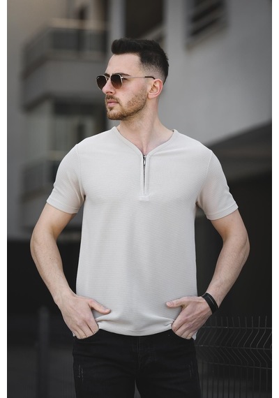 Ivy Otoban Kumaş Fermuarlı V Yaka Erkek Tshirt 001