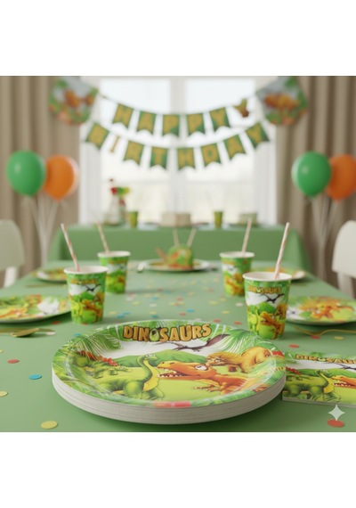 Sevimli Dinozor Temalı Karton Tabak - 23 Cm Parti Tabağı 8'li