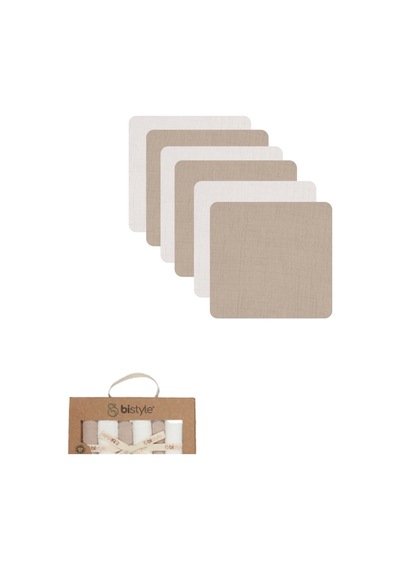 Bistyle 6'lı Müslin Mendil 20x20 Cm 90106 Ekru Bej Çok Renkli