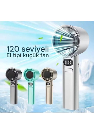 Şarjlı Turbo El Fanı Taşınabilir Mini Vantilatör Lcd Göstergeli 5 Kademe Hız Ayarı