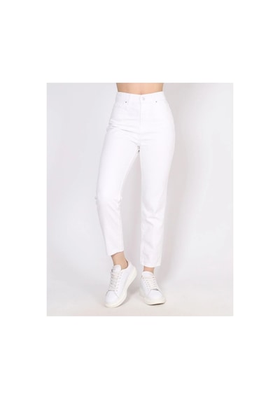 Woddi Beyaz Çnr Kadın Yüksek Bel Mom Jeans Likralı Esnek Kot Pantolon Yeni Hsn-1