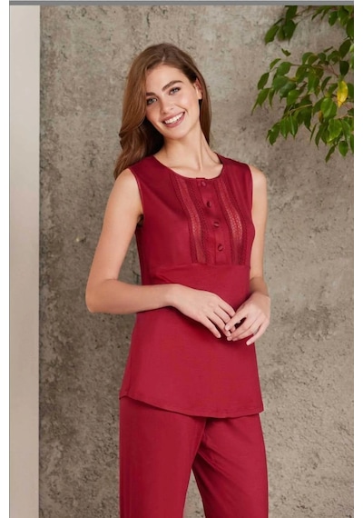 Pierre Cardin 2800 Kadın Penye Dantelli Sabahlıklı Pijama Takım-bordo Bordo