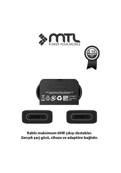 60w Pd Type-c To Type-c Süper Fast Göstergeli Data Ve Şarj Kablosu 1 Metre Siyah Mt2606