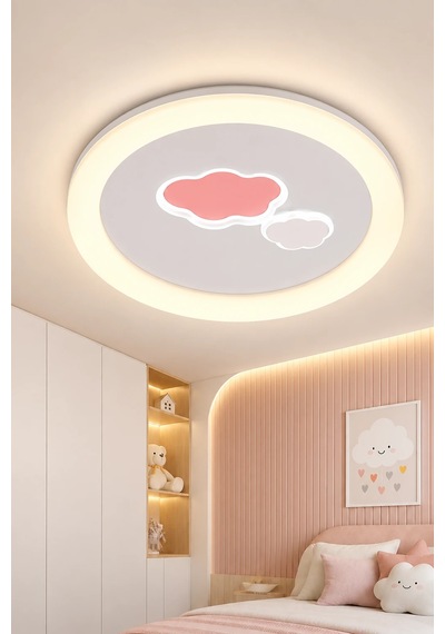 Modern Premium 3 Renkli Ledli Tavan Plafonyer Avizesi Maysa Bulut Desenli 50 Cm Çocuk Odası 100w Beyaz