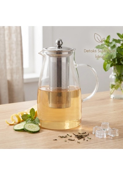Özel Üretim Sağlıklı Yaşam Mutfak Kaliteli Detoks Sürahisi 1500 Ml Paslanmaz Çelik Filtre Cam