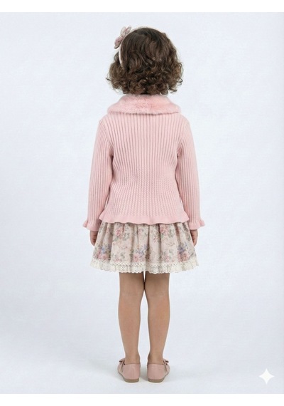 Xo Kids Kız Çocuk Çiöekli Elbise + Kürk Yakalı Bolero 1-5 Yaş 4741 Pembe