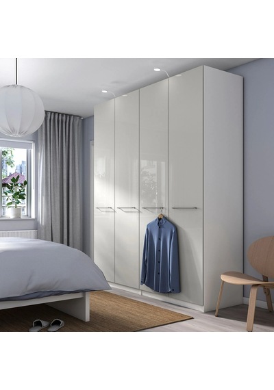 Ikea Beyaz Fonksiyonel Kapaklı Gardırop Beyaz-parlak Cila Açık Gri