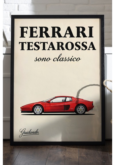Ferrari Testarossa Siyah Ahşap Çerçeveli Poster, Dekoratif Araba Duvar Tablosu