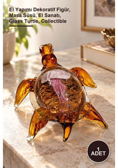 1 Adet Murano Cam Kaplumbağa Figürü El Yapımı Dekoratif Figür, Masa Süsü, El Sanatı, Glass Turtle, Collectible