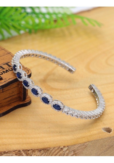 Safir Ve Zirkon Taşlı Oval Model 925 Ayar Gümüş Kadın Bilezik 201025789 Çok Renkli