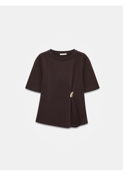 Dilvin 32445 Aksesuar Detaylı Basic T-shirt-koyu Kahve Kahverengi