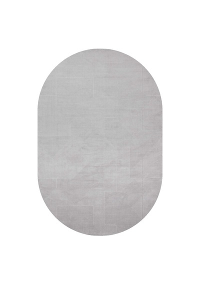 Geometrik Abstract Desenli Prato İpeksi Lüks Viskon Oval Halı Pr04 Gri Krem-bej