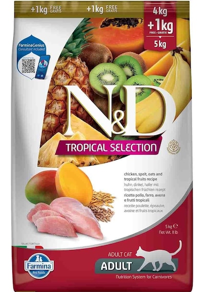 N&D Tropical Selection Düşük Tahıllı Tavuklu Tropikal Meyveli Yetişkin Kedi Maması 5 KG
