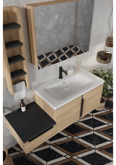 Banyo Zakkum 120 Cm Demonte Lavabolu Banyo Dolabı Dolaplı Aynalı Üst Dolap Havluluk Lefkas Meşe Banyo Zakkum 120 Cm Demonte Lavabolu Banyo Dolabı Dolaplı Aynalı Üst Dolap Havluluk Lefkas Meşe
